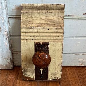 Rustic Decorative Wood Trim Piece with Vintage Porcelain Door Knob Hardware